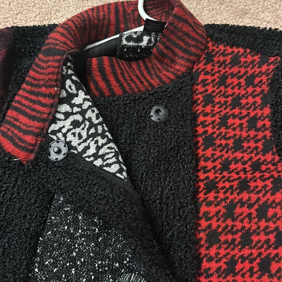 Ali Miles women's mixed material patchwork button down dress coat sweater - Picture 7 of 14